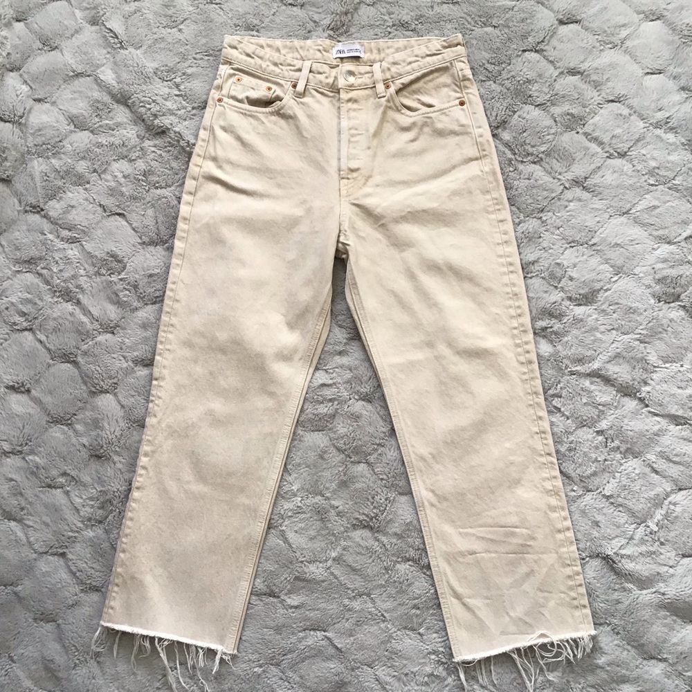 Zara Join Life cream High Waisted Button Fly Jeans Size 8 - Picture 2 of 11